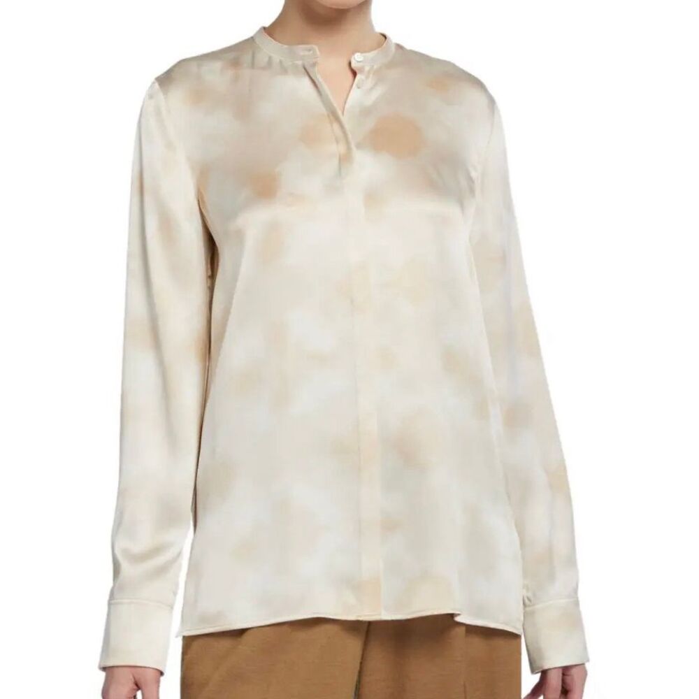 NEW NWT Vince 100% Silk Tie Dye band collar Blouse Shirt Top sz 8 $345